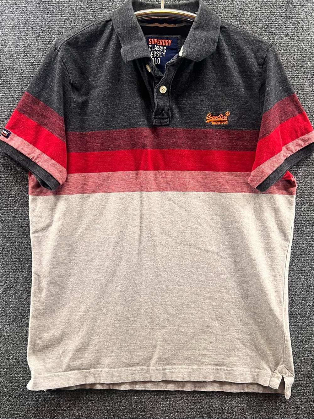 Superdry Longbeach Polo Shirt XL Gray Red 100% Cotton Classic Jersey Polo Preppy